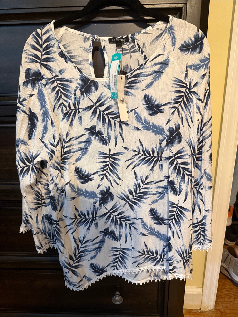 Papermoon White Blouse with Navy Palm Print